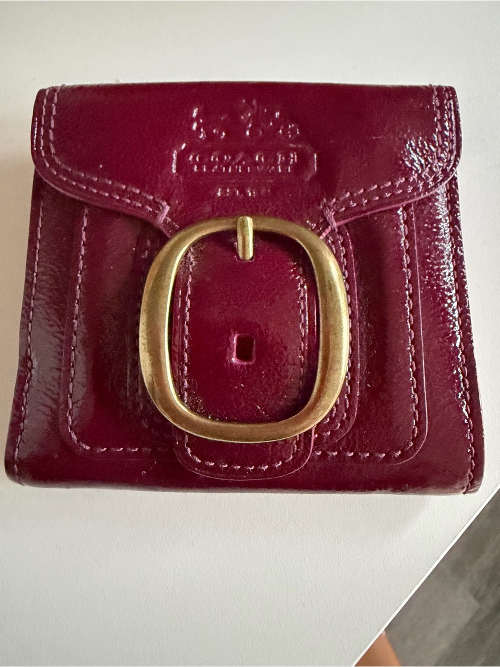 Coach Bleecker Patent Leather Buckle Wallet
